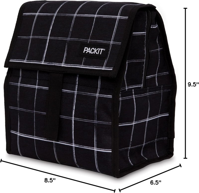 Pac-Kit ® Freezable Lunch Bag, Black Grid, Built with ECOFREEZE® Technology, Foldable, Reusable, Zip and Velcro Closure with Buckle Handle, Designed for Work Lunch and Fresh Lunch On the Go - Image 5