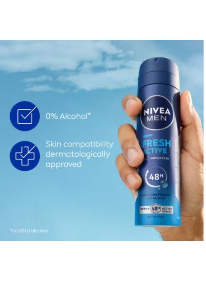 نيفيا بخاخ مزيل عرق للرجال NIVEA Fresh Active 150 مل عبوة من 2 – حماية من الروائح حتى 48 ساعة بتركيبة Infini Fresh وانتعاش يدوم طويلاً - Image 4
