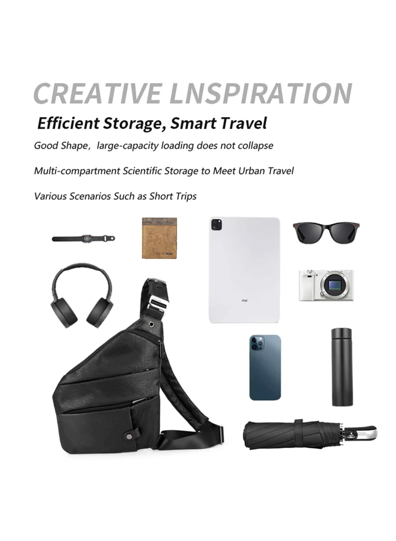 Arctic Hunter  Water Resistant Side Bag for Men and Women Durable Small Shoulder bag with Built in Earphone Jack for Outdoor Travel Business and Daily Use, XB00041, Black  | Best Price UAE