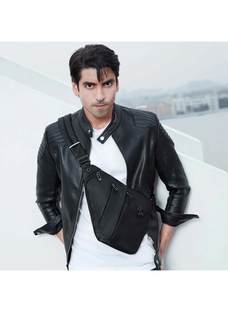 Arctic Hunter  Water Resistant Side Bag for Men and Women Durable Small Shoulder bag with Built in Earphone Jack for Outdoor Travel Business and Daily Use, XB00041, Black  | Best Price UAE