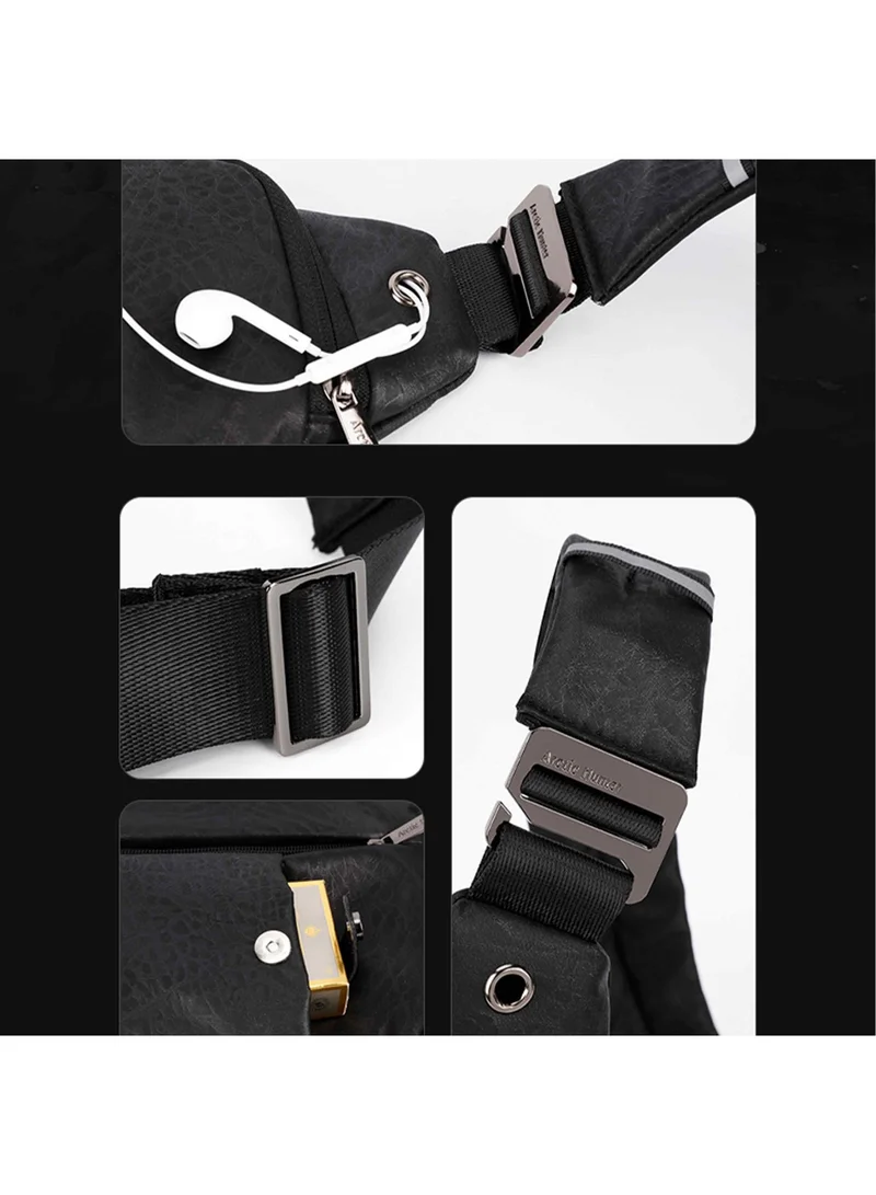 Arctic Hunter  Water Resistant Side Bag for Men and Women Durable Small Shoulder bag with Built in Earphone Jack for Outdoor Travel Business and Daily Use, XB00041, Black  | Best Price UAE
