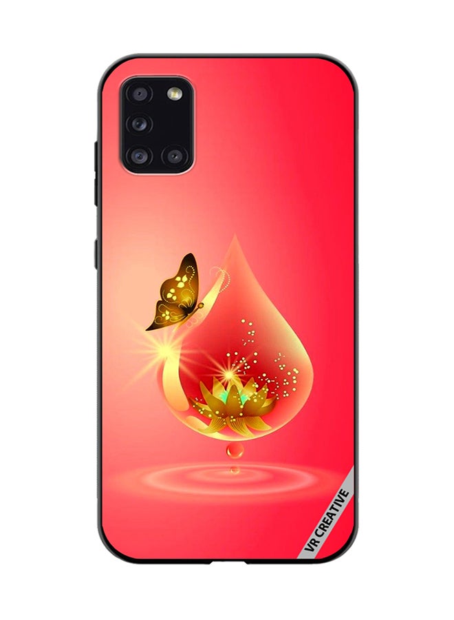 VR CREATIVE Protective Case Cover For Samsung Galaxy A31 Golden Butterfly Red Waterdrop Design Multicolour - Image 1