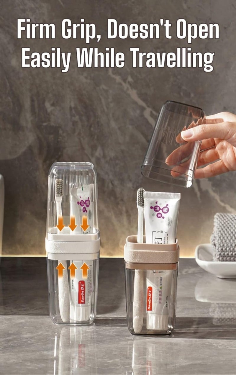 iSTAR Unisex Plastic 2 in 1 Travel Toothbrush Case With Wash Cup | Transparent Portable Tongue Cleaner, Toothpaste Holder Storage Box for Bathroom, School, Camping and Business Trip (White, Pack of 1) - Image 4