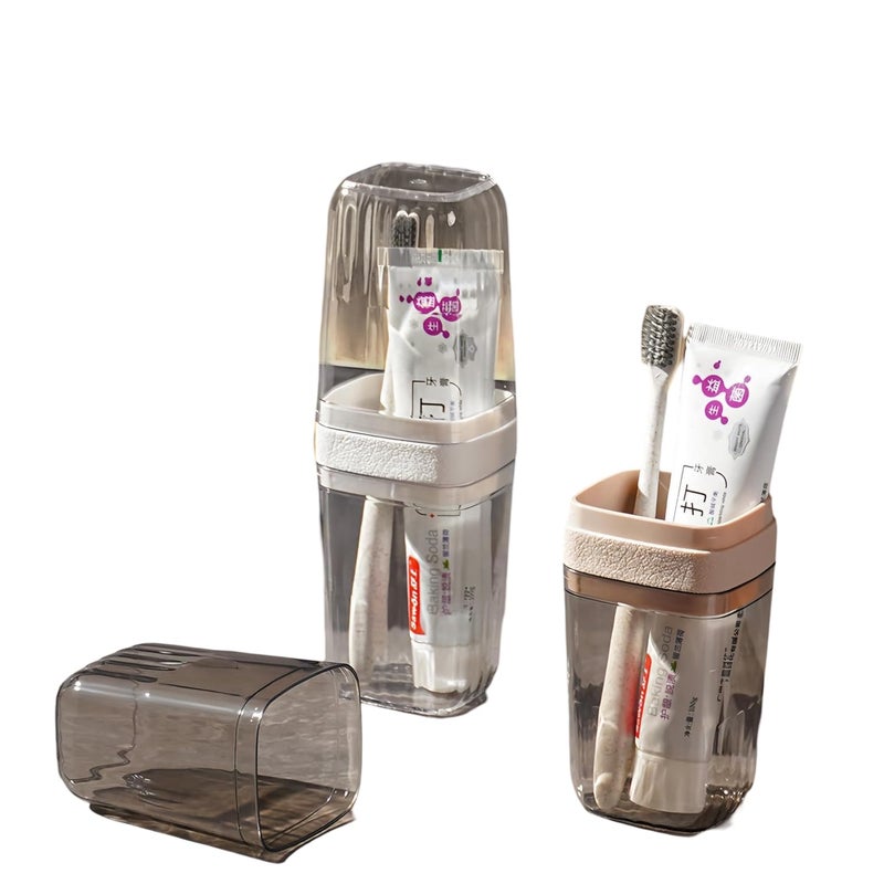 iSTAR Unisex Plastic 2 in 1 Travel Toothbrush Case With Wash Cup | Transparent Portable Tongue Cleaner, Toothpaste Holder Storage Box for Bathroom, School, Camping and Business Trip (White, Pack of 1) - Image 2