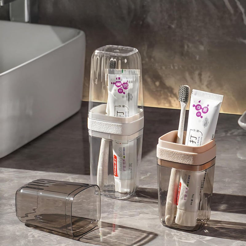 iSTAR Unisex Plastic 2 in 1 Travel Toothbrush Case With Wash Cup | Transparent Portable Tongue Cleaner, Toothpaste Holder Storage Box for Bathroom, School, Camping and Business Trip (White, Pack of 1) - Image 1