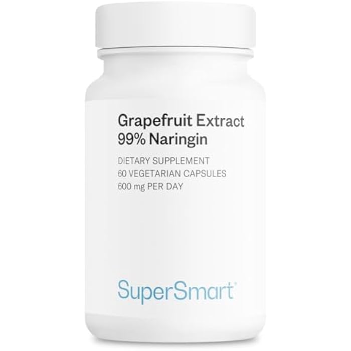 Supersmart - Grapefruit Extract 600mg per Day (99% Naringin) - High Potency GSE Supplement | Non-GMO & Gluten Free - 60 Vegetarian Capsules - Image 1