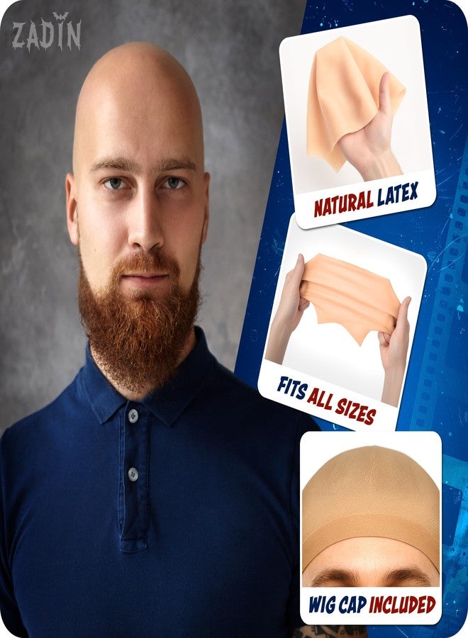 Zadin 2PCS Bald Cap for Men Women Costume, Wig Head Cap, Mr Clean Costume, Halloween Latex Dr Nefario Bald Kit - Image 4