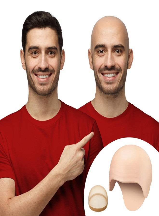Zadin 2PCS Bald Cap for Men Women Costume, Wig Head Cap, Mr Clean Costume, Halloween Latex Dr Nefario Bald Kit - Image 2