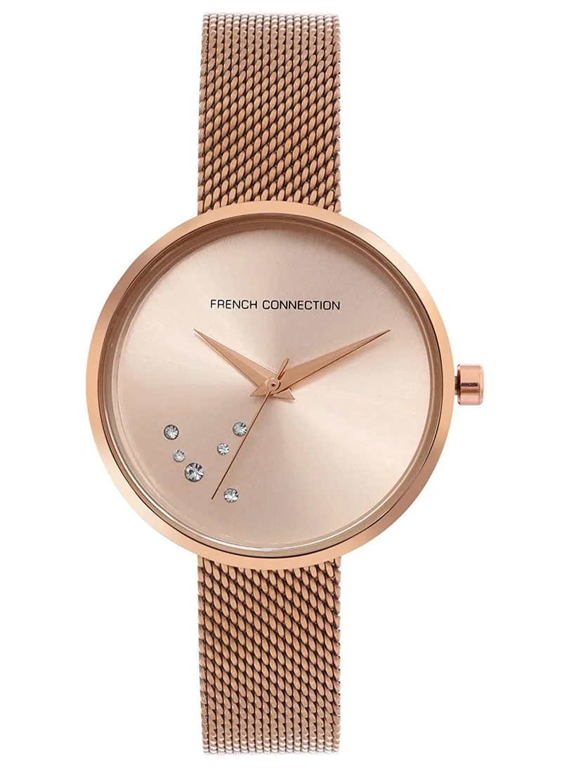 فرنش كونكشن 31mm Quartz Women's Watch With Rose Gold Dial & Stainless Steel Mesh Bracelet