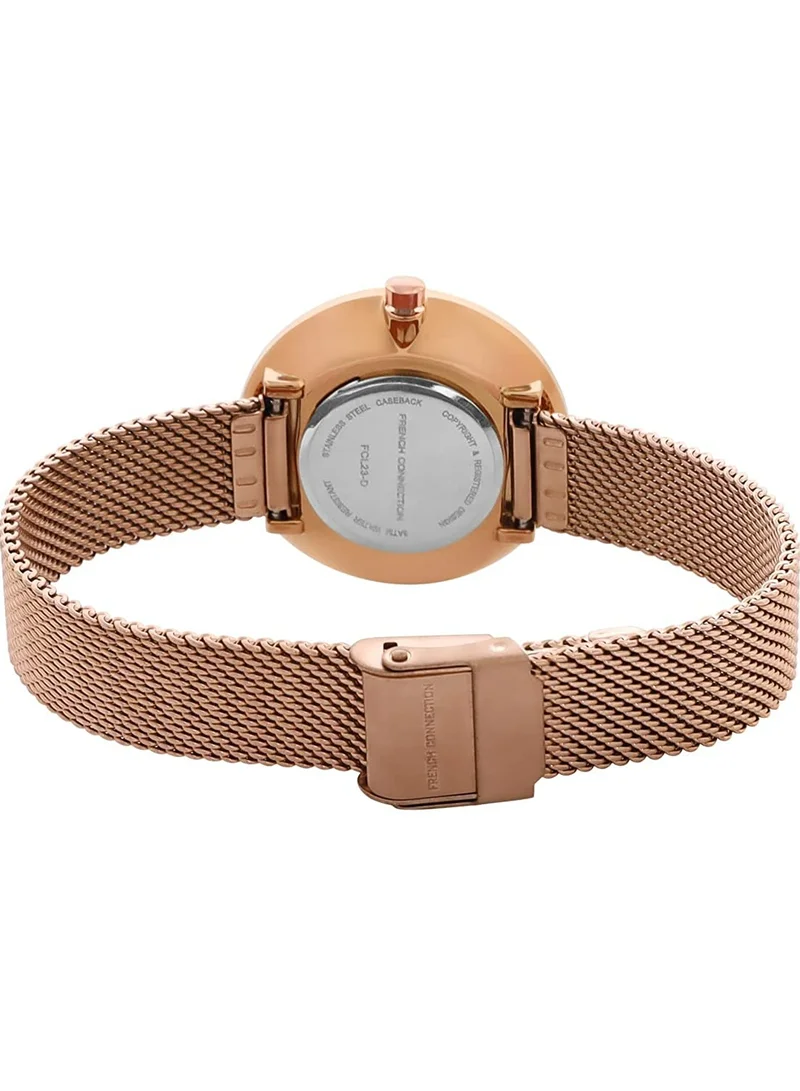 French Connection 31mm Quartz Women's Watch With Rose Gold Dial & Stainless Steel Mesh Bracelet