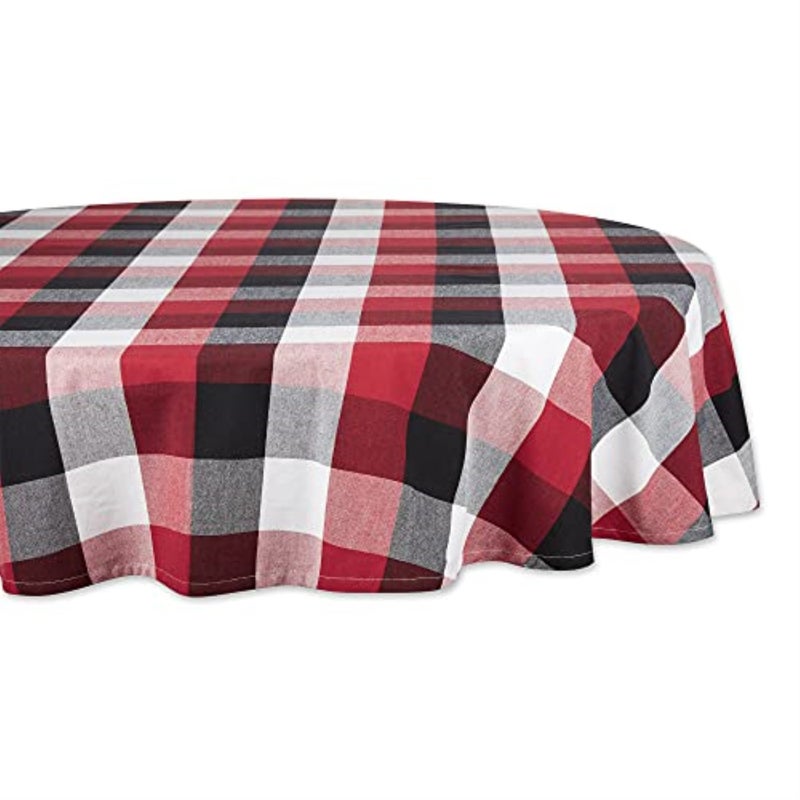 ديزاين إمبورتس DII Cardinal Red Tri Color Check TableCloth 70 Round - Image 1
