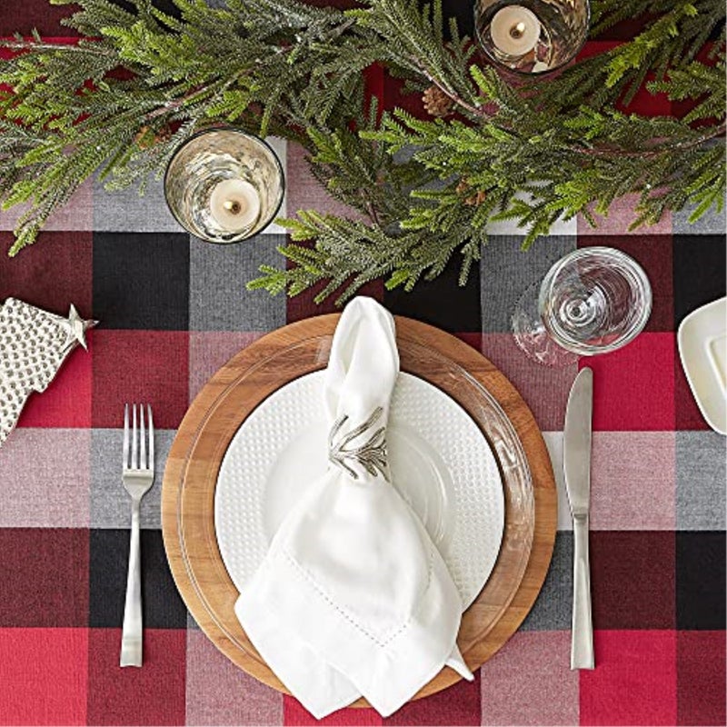 ديزاين إمبورتس DII Cardinal Red Tri Color Check TableCloth 70 Round - Image 3