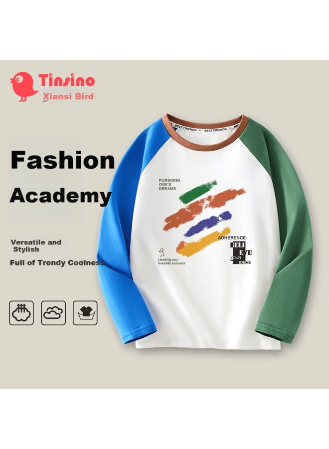 Tinsino Kids Long Sleeve T-shirt Uni Children's Spring Two-tone Raglan Sleeve Top Green Brown Purple Yellow - Image 1