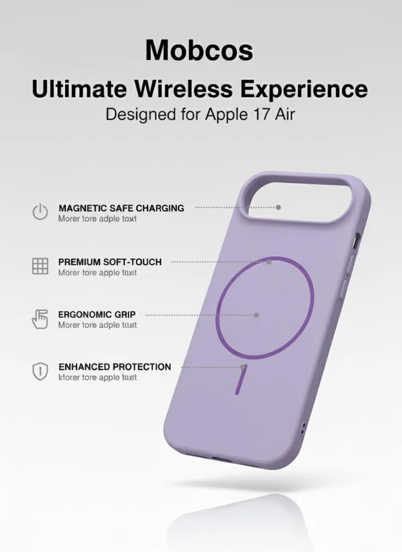 Mobcos Mobcos iPhone 17 Air Purple Luxury Magnetic Compatible for iPhone Series – Shockproof, Slim Fit, Soft-Touch Protective Cover with Magnetic Wireless Charging Support