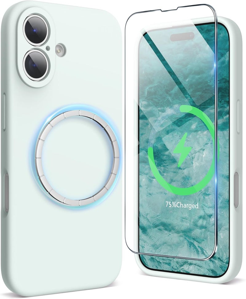 SURPHY Magnetic Silicone for iPhone 16 Case, Compatible with MagSafe, Camera Protective and Soft Microfiber Lining Shockproof Phone Case Cover 6.1 inch 2024, Soft Mint - Image 1