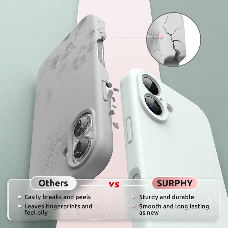 SURPHY Magnetic Silicone for iPhone 16 Case, Compatible with MagSafe, Camera Protective and Soft Microfiber Lining Shockproof Phone Case Cover 6.1 inch 2024, Soft Mint - Image 4