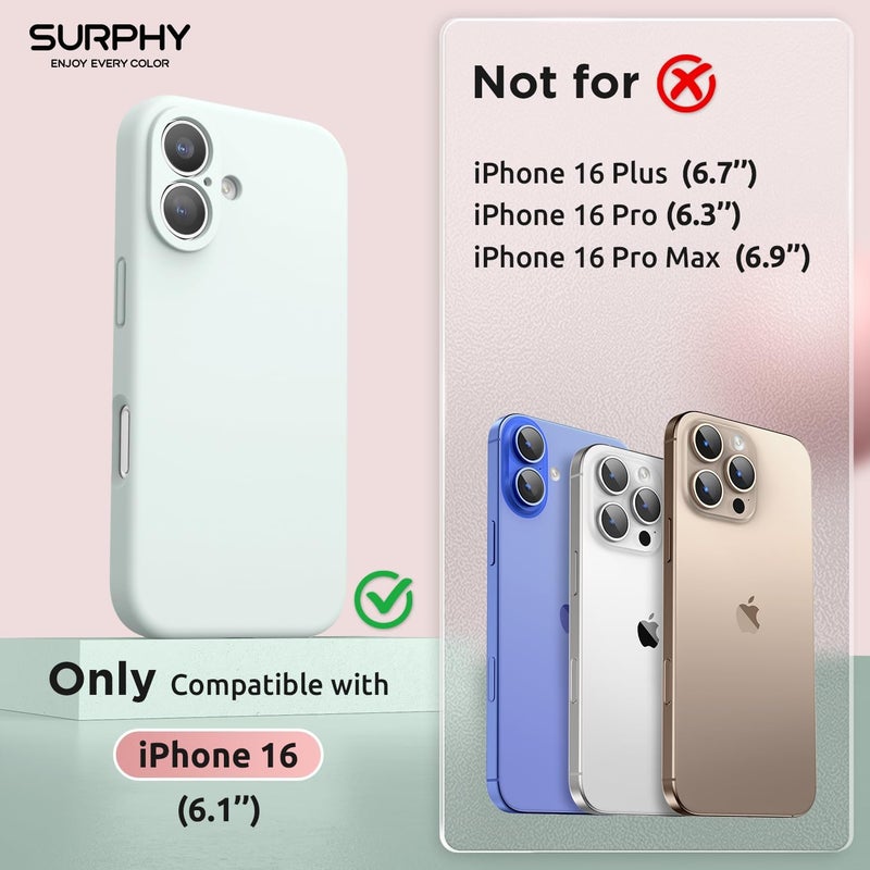 SURPHY Magnetic Silicone for iPhone 16 Case, Compatible with MagSafe, Camera Protective and Soft Microfiber Lining Shockproof Phone Case Cover 6.1 inch 2024, Soft Mint - Image 2