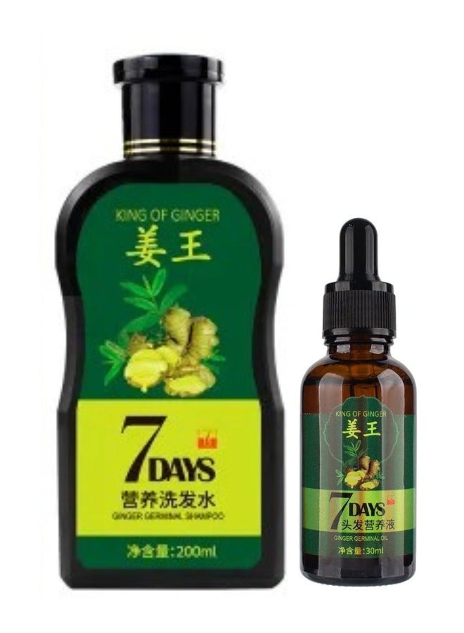 7 Days Ginger Shampoo and Hair Oil Duo Hair Growth Scalp Treatment Anti Hair Fall Dandruff Control Natural Herbal Formula for Men and Women 200ml