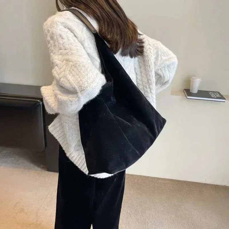 SheSelects Suede Style Vegan Leather Hobo Bag for Women, Slouchy Everyday Shoulder Purse - Black - Image 3