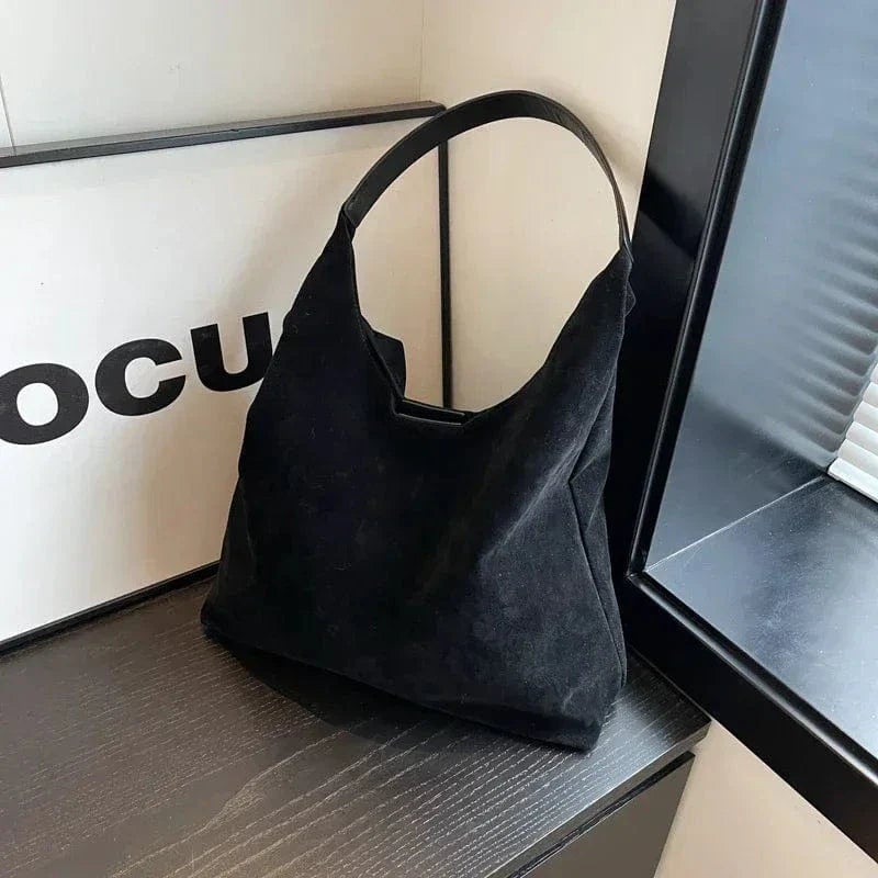 SheSelects Suede Style Vegan Leather Hobo Bag for Women, Slouchy Everyday Shoulder Purse - Black - Image 4