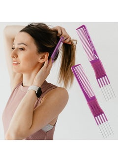 Patelai Patelai Hair Comb, 4 Pieces Carbon Lift Teasing Combs with Metal Prong, Salon Teasing Lifting Fluffing Comb with 5 Stainless Steel Pins for Women, Most Hair Types, Synthetic, Black and Purple  - Image 4