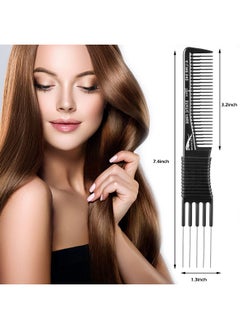 Patelai Patelai Hair Comb, 4 Pieces Carbon Lift Teasing Combs with Metal Prong, Salon Teasing Lifting Fluffing Comb with 5 Stainless Steel Pins for Women, Most Hair Types, Synthetic, Black and Purple  - Image 2