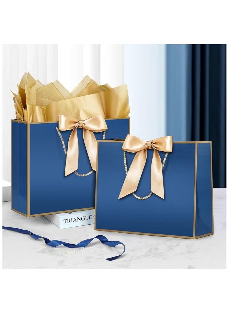 2 Pcs Blue Large Gift Bags, Paper Bags with Ribbon, Greeting Cards and Tissue Paper, Portable Party Bags with Handles, Birthday Gift Bags, Present Bags for Wedding Party, Party Supplies（32*25*11cm） - Image 5