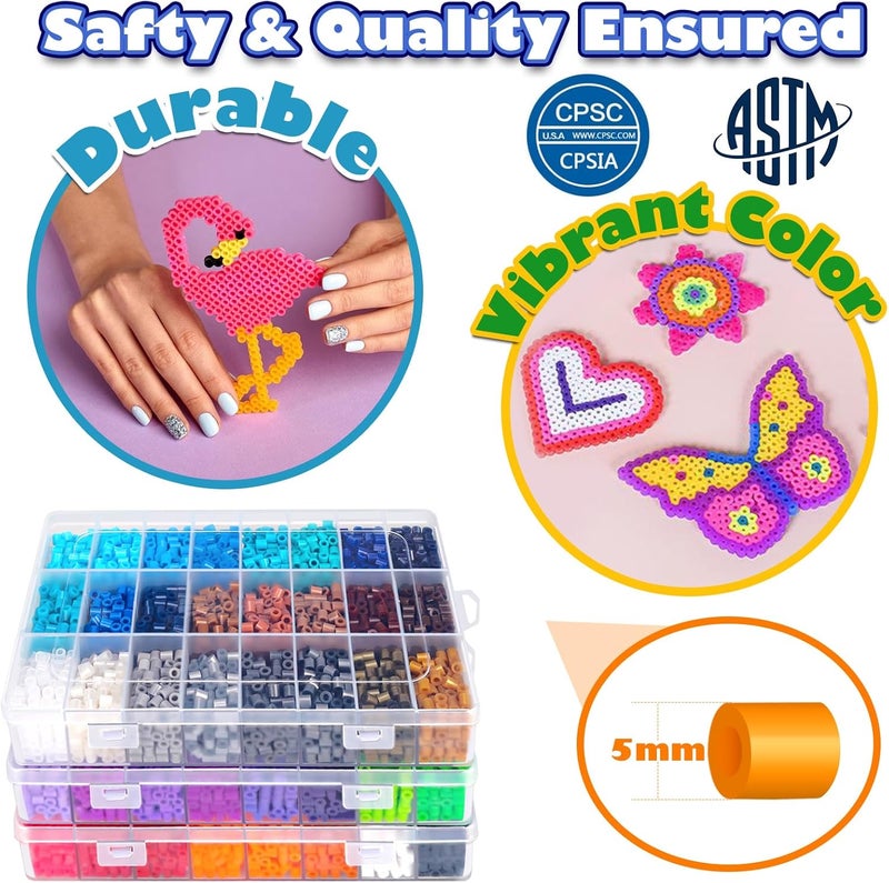 FUNZBO 15000+ 5mm Fuse Beads Kit - 72 Colors | 66 Patterns, Arts and Crafts for Kids, Art Decorations for Room, Birthday Toys Gifts for Girls, Boys and Teens Age 5+ Years Old - Image 3