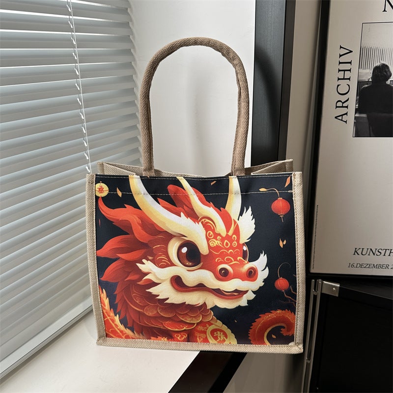 Ins Korean Style Canvas Bag Female 2024 Spring New Longteng Cartoon Printed Student Casual Fashion Handbag - Image 3