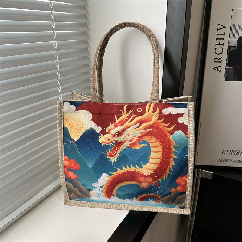Ins Korean Style Canvas Bag Female 2024 Spring New Longteng Cartoon Printed Student Casual Fashion Handbag - Image 4