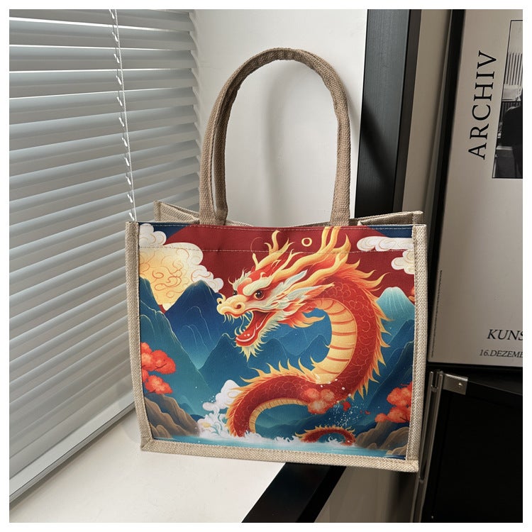 Ins Korean Style Canvas Bag Female 2024 Spring New Longteng Cartoon Printed Student Casual Fashion Handbag - Image 1