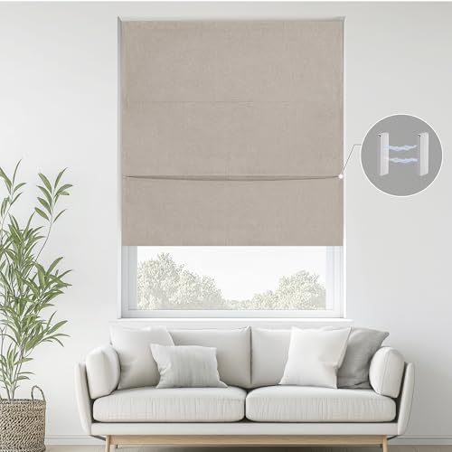 StangH 100 Blackout Magnetic Roman Shade for Windows Cordless Linen Blind with Adhesive Thermal Insulated Window Shade for Bedroom Living Room Natural W 36 x L 72 1 Panel