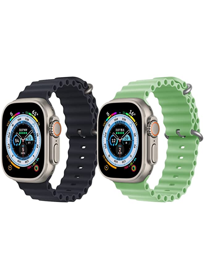IAF Silicone Ocean Band Strap for Apple Watch Ultra 8 49mm Black Single Color Strap with Mint Green Single Color Strap Set of 2