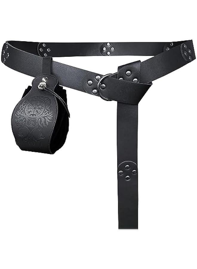 Generic Medieval O Ring Belt with Portable Drawstring Pouch, Retro Renaissance Faux Leather Belt and Purse Set for LARP - Image 1