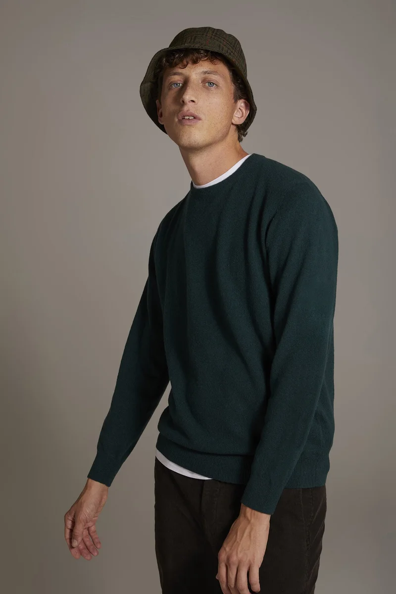 Round neck lambswool blend sweater - DK Green