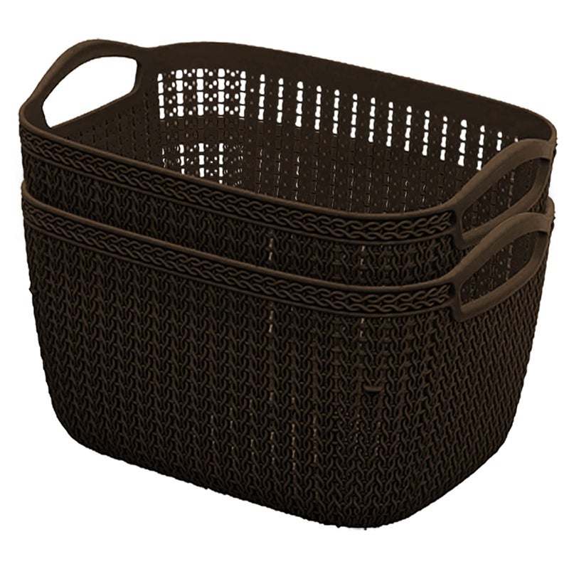 Kuber Industries Heart Home Q6 Multiuses Designer Unbreakable Plastic Storage BasketOrganizerBin For Home Kitchen Bathroom Office Use Pack of 2 Brown50HH01675  - Image 1