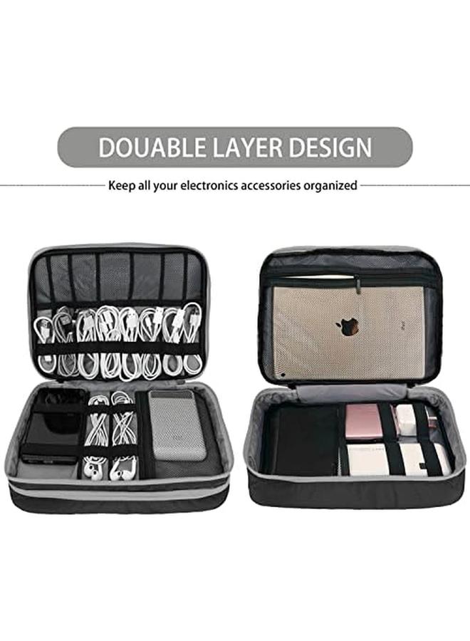 Gocokia Double Layers Large Capacity Travel Electronic Accessories Organizer Bag 2 Front Pockets Travel Gadget Carry Case Perfect Size Fit For Ipad Iphone Cables Power Bank Tablet 10.2'' Black - Image 2
