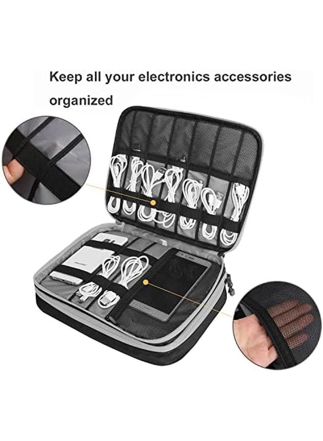 Gocokia Double Layers Large Capacity Travel Electronic Accessories Organizer Bag 2 Front Pockets Travel Gadget Carry Case Perfect Size Fit For Ipad Iphone Cables Power Bank Tablet 10.2'' Black - Image 3