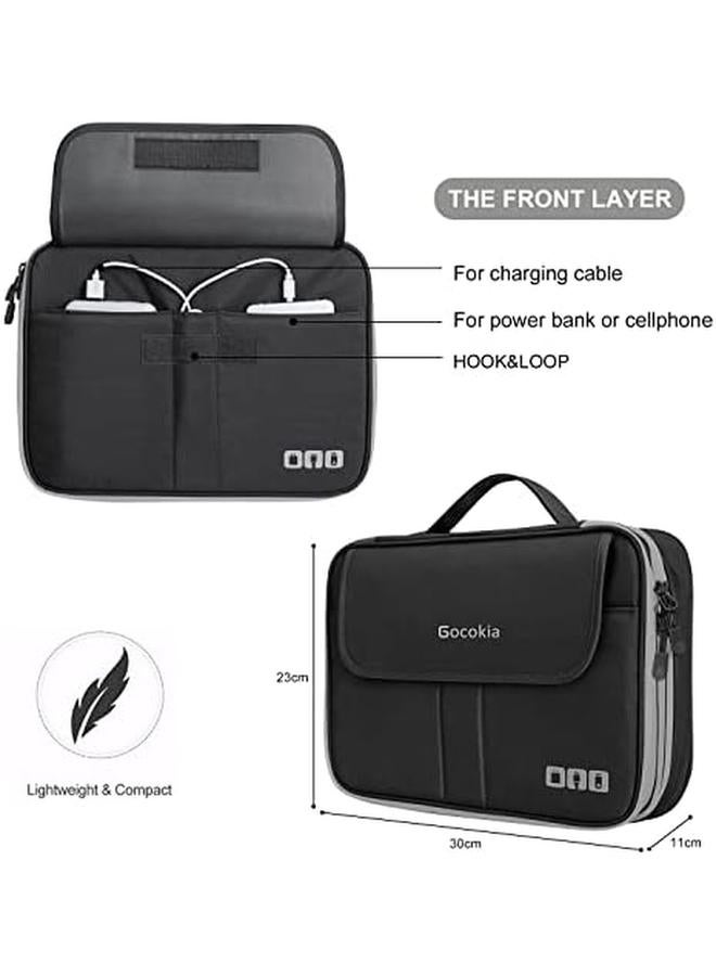 Gocokia Double Layers Large Capacity Travel Electronic Accessories Organizer Bag 2 Front Pockets Travel Gadget Carry Case Perfect Size Fit For Ipad Iphone Cables Power Bank Tablet 10.2'' Black - Image 4