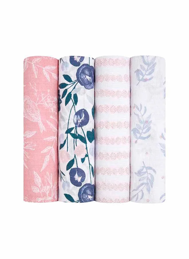 aden + anais Pack of 4 Essentials Cotton Muslin Swaddle Blanket Flowers Bloom
