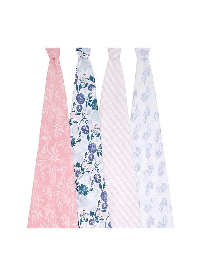 aden + anais Pack of 4 Essentials Cotton Muslin Swaddle Blanket Flowers Bloom