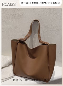 roaiss Women's Large-Capacity Bag All-Match Commuter Shoulder Bag Student Tote Bag Retro Texture  - Image 2