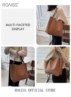 roaiss Women's Large-Capacity Bag All-Match Commuter Shoulder Bag Student Tote Bag Retro Texture  - Image 5