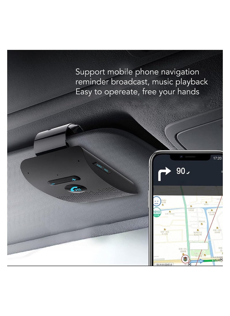 Car Bluetooth Handsfree Speakerphone, Car Voice Guidance Bluetooth 5.0 Receiver with Back Clip, Auto Power On Off, Black