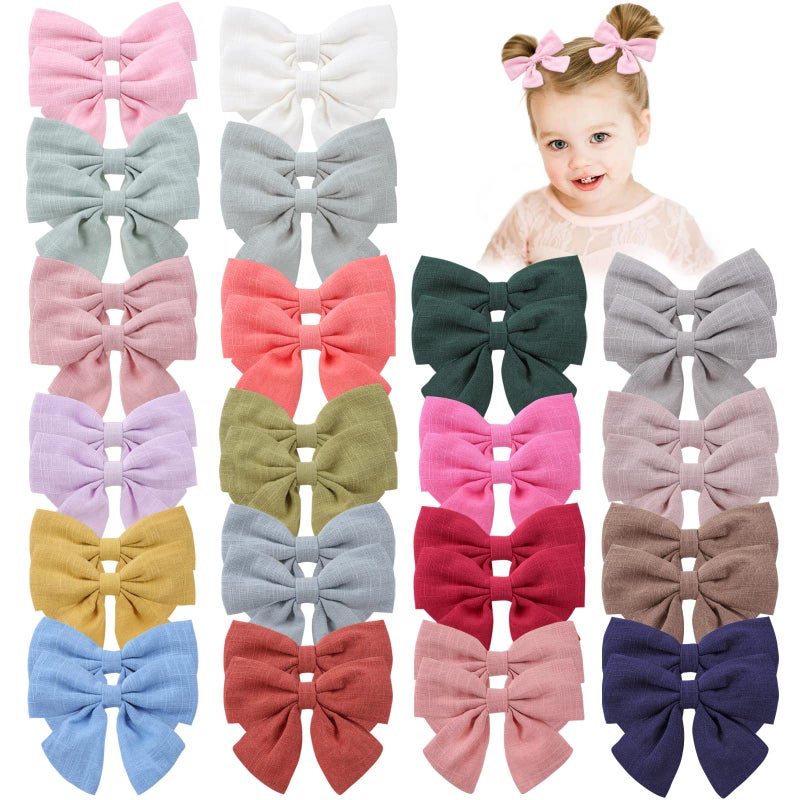 OAOLEER Hair Clip, 40Pcs 3.5Inch Hair Bows for Toddler Girls, Linen Neutral Pigtail Bows Accessories in 20 Colors - Image 1