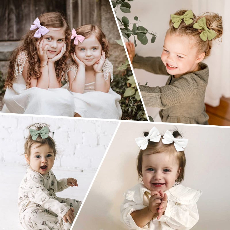 OAOLEER Hair Clip, 40Pcs 3.5Inch Hair Bows for Toddler Girls, Linen Neutral Pigtail Bows Accessories in 20 Colors - Image 4