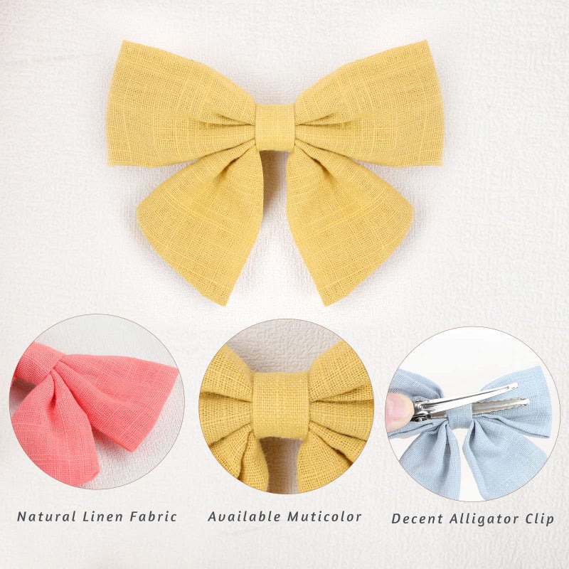 OAOLEER Hair Clip, 40Pcs 3.5Inch Hair Bows for Toddler Girls, Linen Neutral Pigtail Bows Accessories in 20 Colors - Image 5