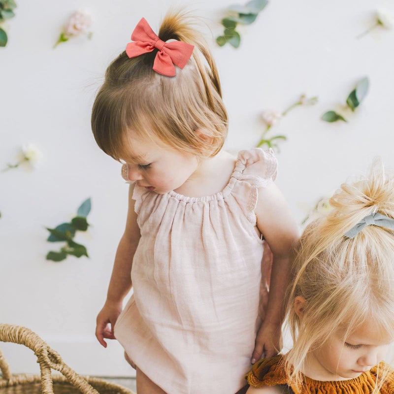 OAOLEER Hair Clip, 40Pcs 3.5Inch Hair Bows for Toddler Girls, Linen Neutral Pigtail Bows Accessories in 20 Colors - Image 3