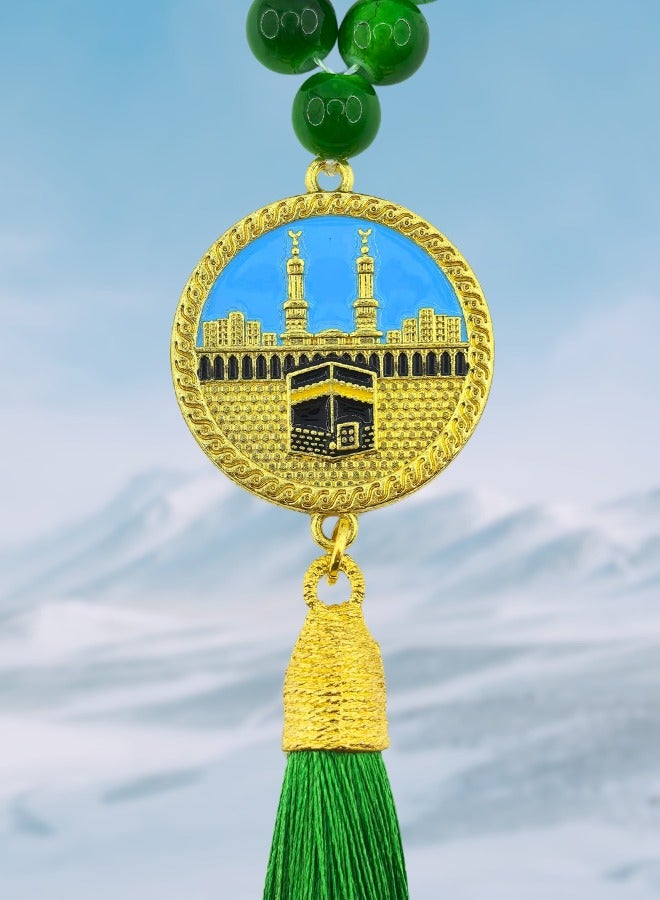 Fianser Car Pendant Metal Kaaba Mecca Gold-Plating Hanging Ornaments Interior Accessories Decoration Gift For Ramadan Hajj Umrah Home Decor Prayer Beads 33 Tasbih Tasbeeh Zikr Islamic Muslim Allah Ihram Arabic Travel Carry on - Image 1