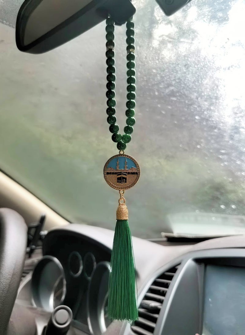 Fianser Car Pendant Metal Kaaba Mecca Gold-Plating Hanging Ornaments Interior Accessories Decoration Gift For Ramadan Hajj Umrah Home Decor Prayer Beads 33 Tasbih Tasbeeh Zikr Islamic Muslim Allah Ihram Arabic Travel Carry on - Image 4